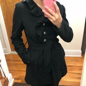 VERSACE Black Coat with Ruffle